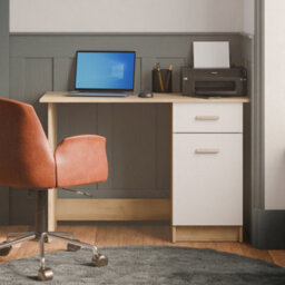 FurniComp LTD Furnicomp Ruben 1 Door 1 Drawer Matt White And Oak Small Office Desk - thumbnail 1