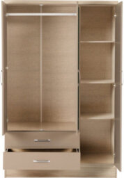 Seconique Nevada 3 Door 2 Drawer Mirrored Wardrobe Oyster Gloss Light Oak Effect Veneer - thumbnail 3