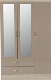Seconique Nevada 3 Door 2 Drawer Mirrored Wardrobe Oyster Gloss Light Oak Effect Veneer - thumbnail 2