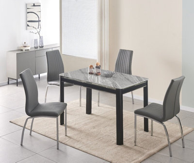 Furnizone UK Milano 4-Seater Grey Marble-Effect Glass Dining Table And 4 Modalux Grey Faux Leather Chairs - image 1