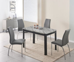 Furnizone UK Milano 4-Seater Grey Marble-Effect Glass Dining Table And 4 Modalux Grey Faux Leather Chairs - thumbnail 1