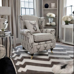 Fabric Wing Chair Fireside High Back Armchair Deer Print Charcoal Brown - thumbnail 3