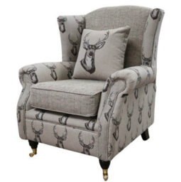 Fabric Wing Chair Fireside High Back Armchair Deer Print Charcoal Brown - thumbnail 2