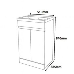 D Pro T Bathrooms 500mm Vanity Unit High Gloss White Handleless Floor Standing Bathroom Cabinet With Soft Close Storage & Ceramic Basin - thumbnail 5