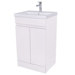 D Pro T Bathrooms 500mm Vanity Unit High Gloss White Handleless Floor Standing Bathroom Cabinet With Soft Close Storage & Ceramic Basin - thumbnail 3