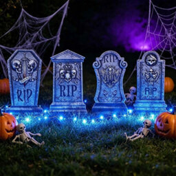 Halloween 4-Pack Tombstone Yard Decor Set Graveyard Signs Led Fairy Lights - thumbnail 5
