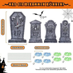 Halloween 4-Pack Tombstone Yard Decor Set Graveyard Signs Led Fairy Lights - thumbnail 2