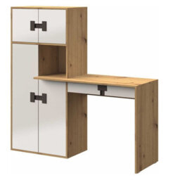 Index 11 Desk  Modern Laminated Office Desk Artisan Oak And White Gloss With Cabinets And Handles - thumbnail 2