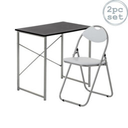 Harbour Housewares Industrial Office Desk & Chair Set - Black/white - Durable Compact Wooden Computer Bedroom Study Desk & Chair