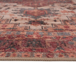 Loomed Traditional Design Cotton Chenille Rug Red Cream Blue Machine Washable 60Cm X 240Cm - thumbnail 3