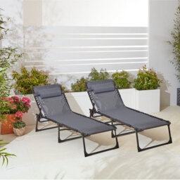 Neo Pair Of Grey Outdoor Folding Sun Loungers - thumbnail 1