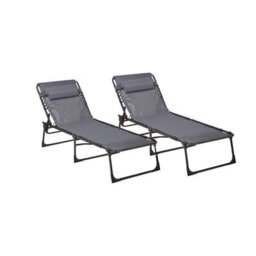 Neo Pair Of Grey Outdoor Folding Sun Loungers - thumbnail 2