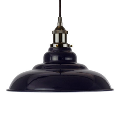 Navy Blue St Edmund's Painted Dome Pendant Light With Black Nickel Lamp Holder And Black Round Cable - Se Home - image 1