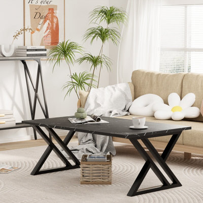 Huhote Sleek Rectangular Coffee Table Black Metal Frame 39.3X18.9X17.7 In Livingroom Bedroom Office End Sidetable Center Tea Table - image 1