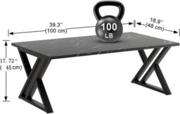 Huhote Sleek Rectangular Coffee Table Black Metal Frame 39.3X18.9X17.7 In Livingroom Bedroom Office End Sidetable Center Tea Table - thumbnail 8
