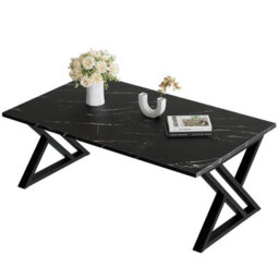 Huhote Sleek Rectangular Coffee Table Black Metal Frame 39.3X18.9X17.7 In Livingroom Bedroom Office End Sidetable Center Tea Table - thumbnail 9