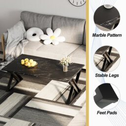 Huhote Sleek Rectangular Coffee Table Black Metal Frame 39.3X18.9X17.7 In Livingroom Bedroom Office End Sidetable Center Tea Table - thumbnail 6