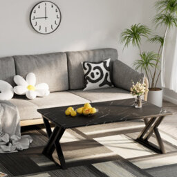 Huhote Sleek Rectangular Coffee Table Black Metal Frame 39.3X18.9X17.7 In Livingroom Bedroom Office End Sidetable Center Tea Table - thumbnail 2