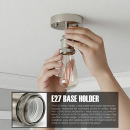 Industrial Retro Flush Mount Single Head Fully Earth Ceiling Light Satin Nickel E27 Lamp Holder Sconce Pendent Set - thumbnail 7