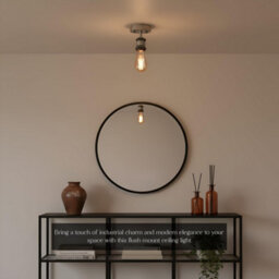 Industrial Retro Flush Mount Single Head Fully Earth Ceiling Light Satin Nickel E27 Lamp Holder Sconce Pendent Set - thumbnail 3
