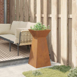 Berkfield Garden Pillar Planter With Bowl 35X35X73 Cm Weathering Steel - thumbnail 4