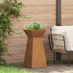 Berkfield Garden Pillar Planter With Bowl 35X35X73 Cm Weathering Steel - thumbnail 1