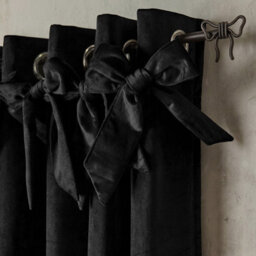 "Ohs Pair Of Bow Décor Velvet Eyelet Curtains Ready Made, Black - 90 X 90""" - thumbnail 4