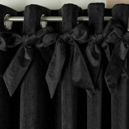 "Ohs Pair Of Bow Décor Velvet Eyelet Curtains Ready Made, Black - 90 X 90""" - thumbnail 3
