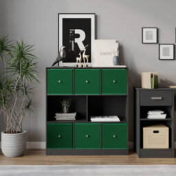 Urbn-Living Black, Green - Asymmetrical 8 Cube Bookcase Unit W/ 6 Drawer Inserts - thumbnail 3