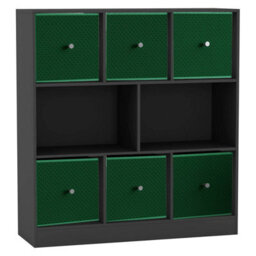 Urbn-Living Black, Green - Asymmetrical 8 Cube Bookcase Unit W/ 6 Drawer Inserts - thumbnail 1