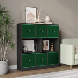 Urbn-Living Black, Green - Asymmetrical 8 Cube Bookcase Unit W/ 6 Drawer Inserts - thumbnail 2