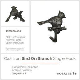 Oakcrafts - Antique Cast Iron Bird On Branch Single Coat Hook - 120mm - thumbnail 3
