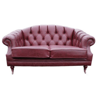 Chesterfield 2 Seater Old English Burgandy Leather Sofa Settee Bespoke In Victoria Style - image 1