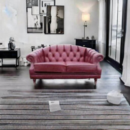 Chesterfield 2 Seater Old English Burgandy Leather Sofa Settee Bespoke In Victoria Style - thumbnail 4