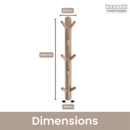 Keypak Wall Mounted Totem Coat Rack - 8 Hook Scandi Branch Hanger - Vertical Wooden Hook Rail For Towels, Hats & Bags In Hallway - thumbnail 2