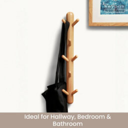 Keypak Wall Mounted Totem Coat Rack - 8 Hook Scandi Branch Hanger - Vertical Wooden Hook Rail For Towels, Hats & Bags In Hallway - thumbnail 4