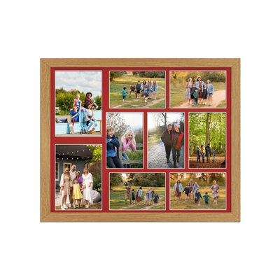 AK Frames 20X16 Oak Sleek Multi Photo Frame With Crimson Mount - Holds 9 Apertures (2X) 7X5, (7X) 6X4 Photos - image 1