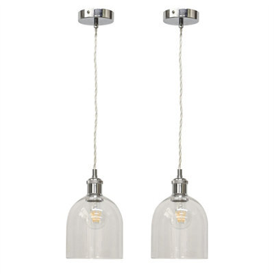 First Choice Lighting Set Of 2 Belten - Clear Glass Cloche Chrome Retro Pendant Fittings - image 1