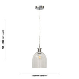 First Choice Lighting Set Of 2 Belten - Clear Glass Cloche Chrome Retro Pendant Fittings - thumbnail 6