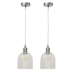 First Choice Lighting Set Of 2 Belten - Clear Glass Cloche Chrome Retro Pendant Fittings - thumbnail 1