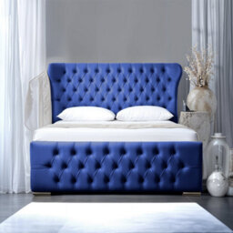 UKBEDFURNITURE Isabella Blue Slatted Base Upholstered Bed Frame Only - 48 Inch Headboard - thumbnail 3