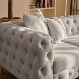 Sofaya Monaco Chesterfield 6 Seater Chaise Sofa Light Grey Velvet L Shaped Corner- Right Hand Deep Buttoned Upholstery Couch Lounge - thumbnail 4
