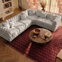 Sofaya Monaco Chesterfield 6 Seater Chaise Sofa Light Grey Velvet L Shaped Corner- Right Hand Deep Buttoned Upholstery Couch Lounge - thumbnail 6