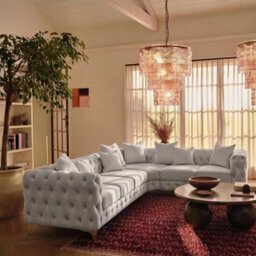 Sofaya Monaco Chesterfield 6 Seater Chaise Sofa Light Grey Velvet L Shaped Corner- Right Hand Deep Buttoned Upholstery Couch Lounge - thumbnail 3