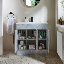 Homestylestore 810mm Concrete Grey Floorstanding Bathroom Vanity Unit And Black T Bar Handle - thumbnail 2