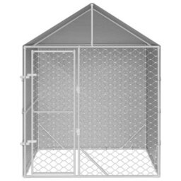 Berkfield Durable Outdoor Dog Kennel With Roof Silver 2X2X2.5 M Galvanised Steel - thumbnail 3