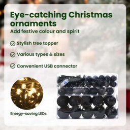 Vidaxl Christmas Bauble Set With 300 Leds 120 Pcs Black Plastic - thumbnail 8