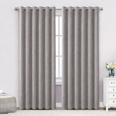 Bedlooms Mocha Linen Curtain 100% Blackout Thermal Insulated Eyelet Curtain (Pair) 66 X 72 Inches With Tie Back Two - image 1