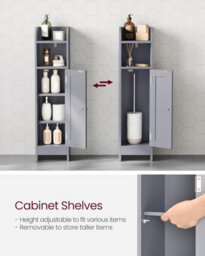 Songmics Slim Bathroom Floor Storage Cabinet, Freestanding Bathroom Storage Unit, Narrow Bathroom Storage Cabinet, Dove Grey - thumbnail 4