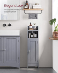 Songmics Slim Bathroom Floor Storage Cabinet, Freestanding Bathroom Storage Unit, Narrow Bathroom Storage Cabinet, Dove Grey - thumbnail 7